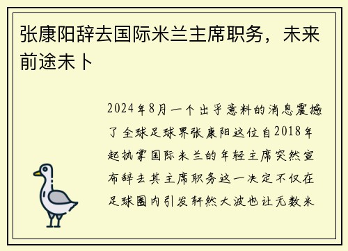 张康阳辞去国际米兰主席职务，未来前途未卜